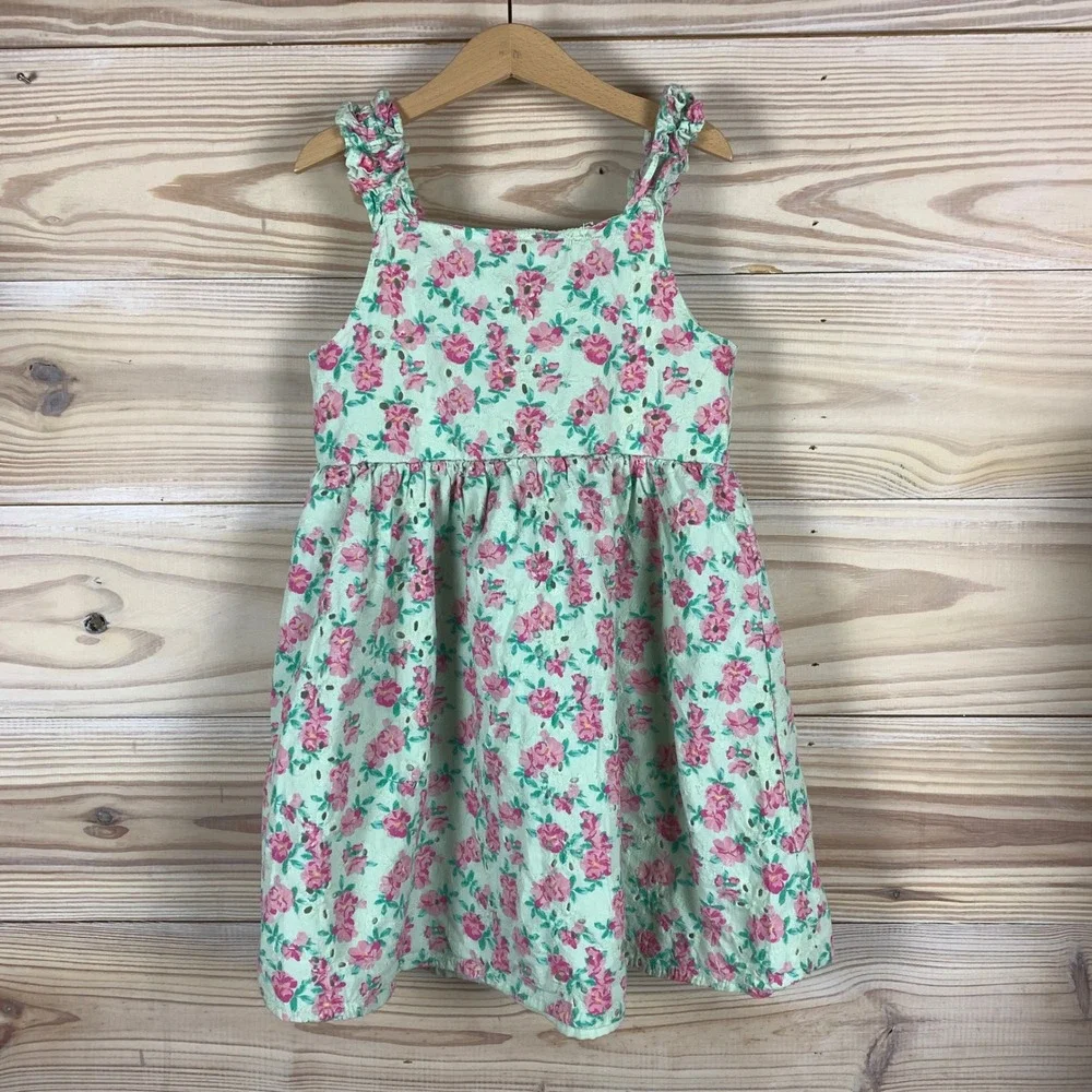 Btween Dress Girls 8 Green Floral Eyelet Ruffle Pastel Garden‎